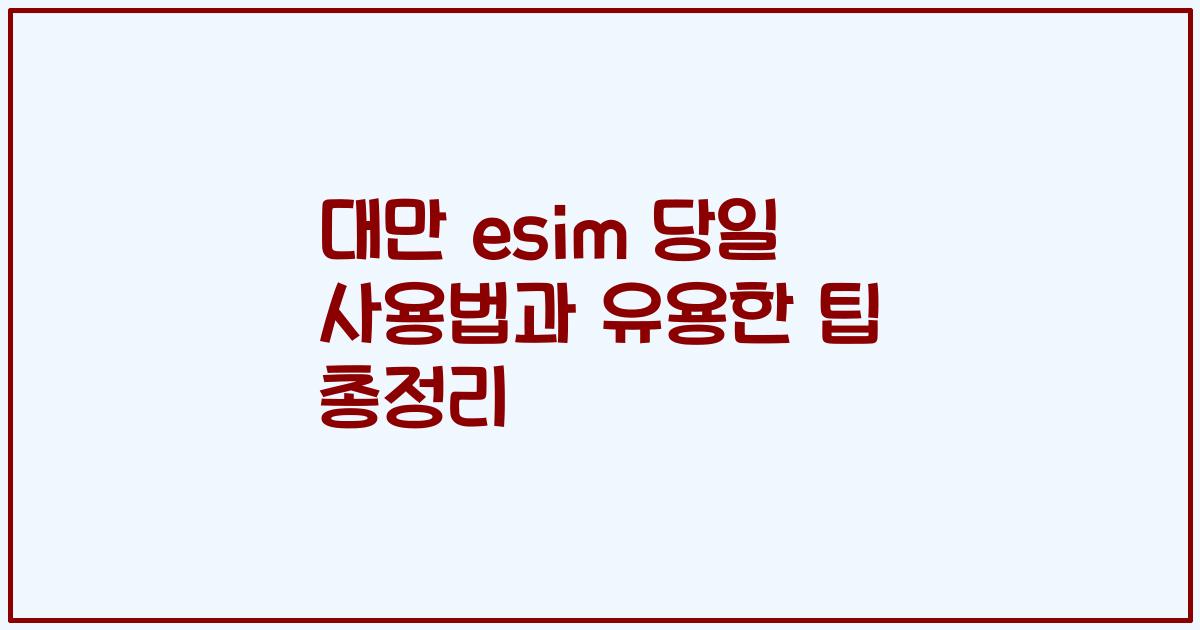 대만 esim 당일 사용법과 유용한 팁 총정리